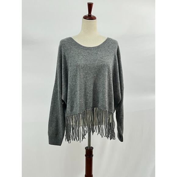 CRUSH Cashmere Sz 3 L Large Gray Fringe Trim 100% Cashmere Sweater Tallin NWT - Picture 8 of 10